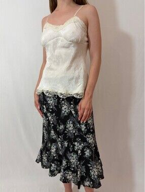 Vintage Silky Studio Y Lace Trim Cami Top
